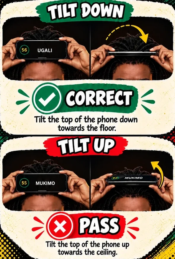 Tilt the phone down for Correct, up for Pass.